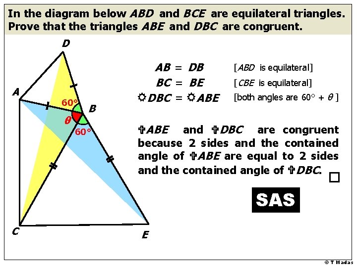 In the diagram below ABD and BCE are equilateral triangles. Prove that the triangles