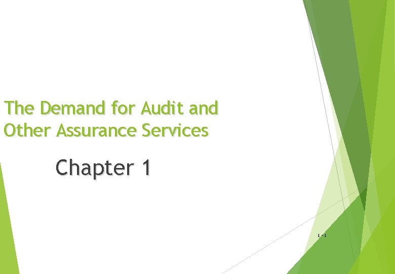 The Demand for Audit and Other Assurance Services Chapter 1 1 -1 