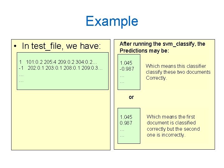 Example • In test_file, we have: 1 101: 0. 2 205: 4 209: 0. Example • In test_file, we have: 1 101: 0. 2 205: 4 209: 0.