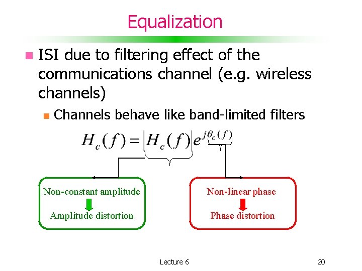 Equalization ISI due to filtering effect of the communications channel (e. g. wireless channels)