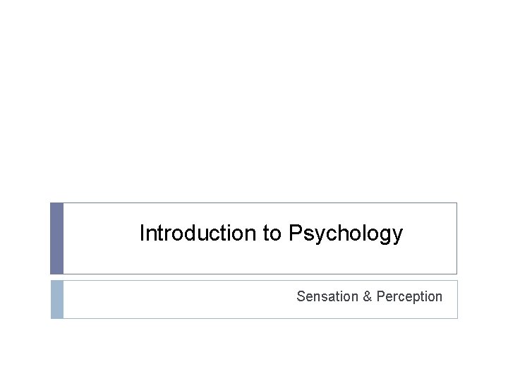 Introduction to Psychology Sensation & Perception 