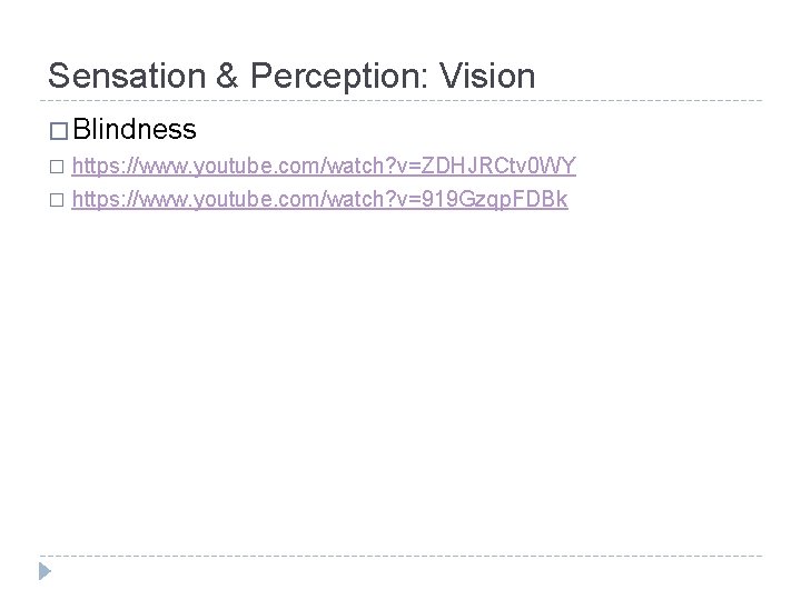 Sensation & Perception: Vision � Blindness https: //www. youtube. com/watch? v=ZDHJRCtv 0 WY �