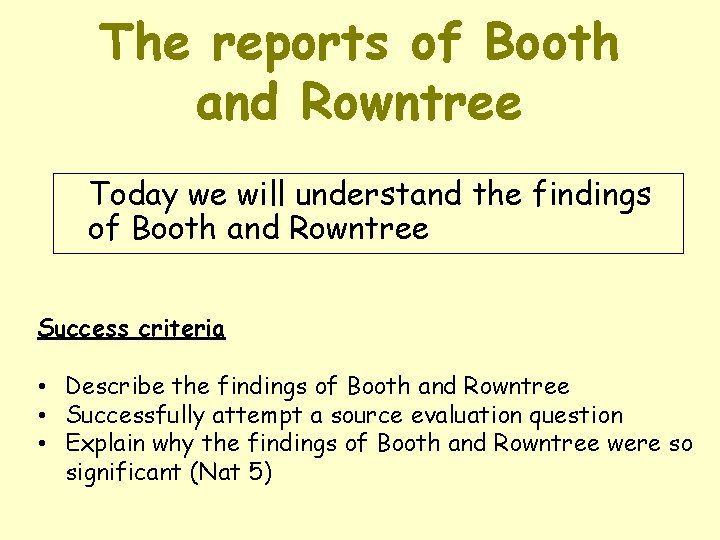 The reports of Booth and Rowntree Today we will understand the findings of Booth