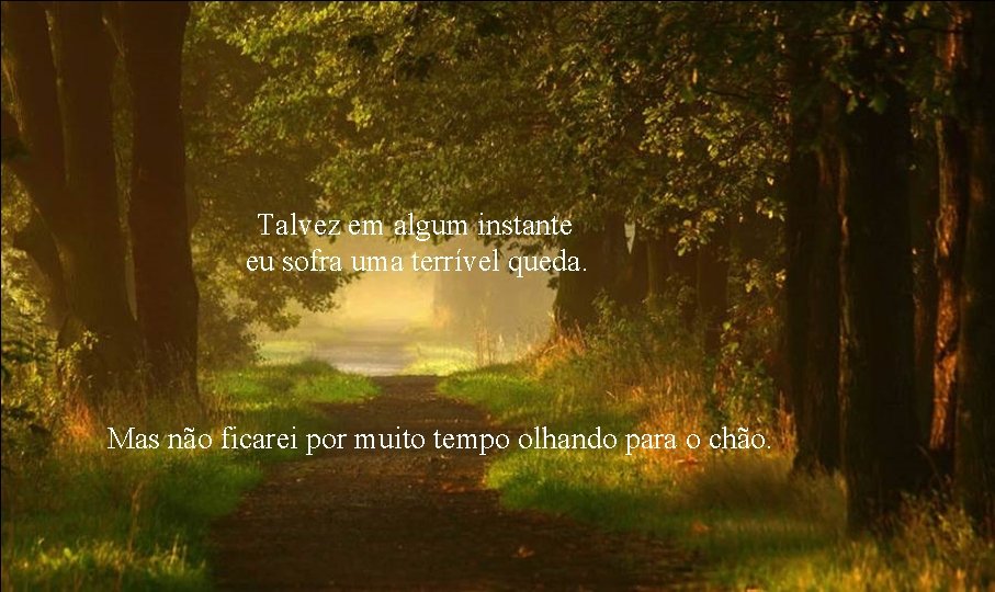 Talvez em algum instante eu sofra uma terrível queda. Mas não ficarei por muito