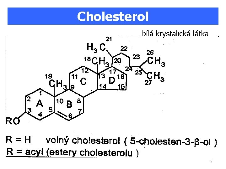 Cholesterol bílá krystalická látka 9 