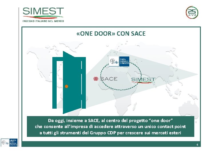«ONE DOOR» CON SACE Da oggi, insieme a SACE, al centro del progetto «ONE DOOR» CON SACE Da oggi, insieme a SACE, al centro del progetto