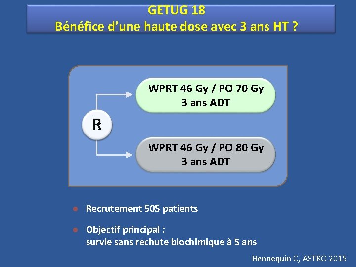 GETUG 18 Bénéfice d’une haute dose avec 3 ans HT ? WPRT 46 Gy
