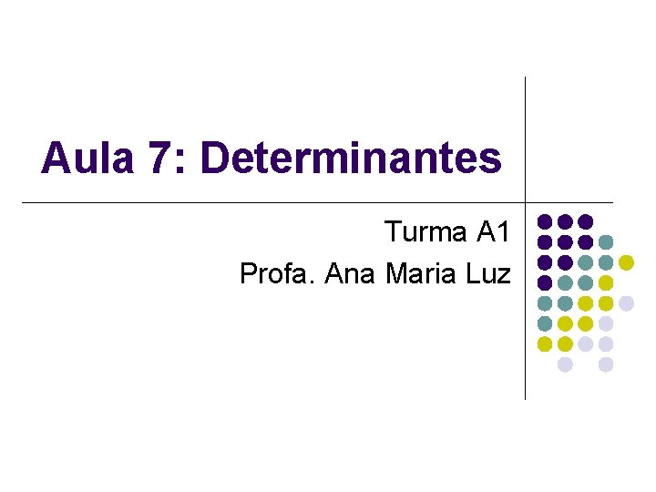 Aula 7: Determinantes Turma A 1 Profa. Ana Maria Luz 