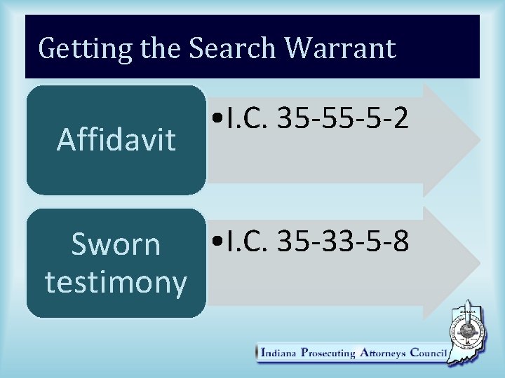 Getting the Search Warrant Affidavit • I. C. 35 -55 -5 -2 Sworn •