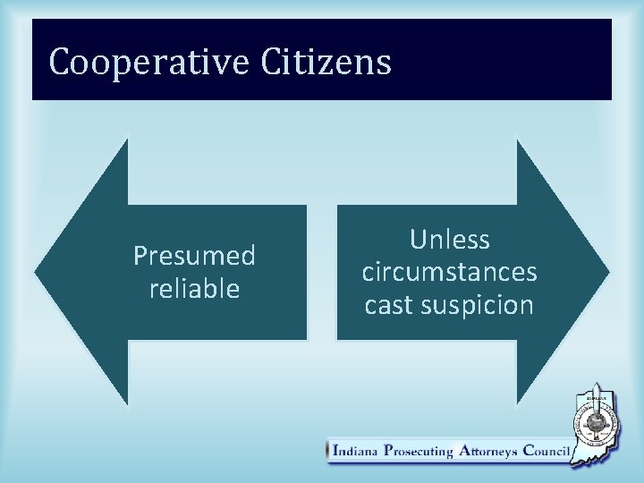 Cooperative Citizens Presumed reliable Unless circumstances cast suspicion 