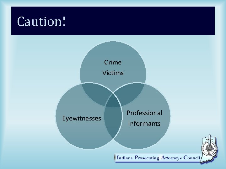 Caution! Crime Victims Eyewitnesses Professional Informants 