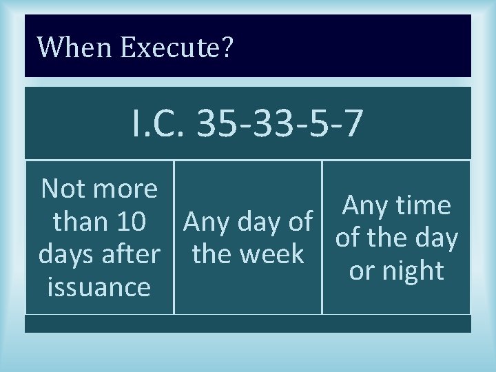 When Execute? I. C. 35 -33 -5 -7 Not more Any time than 10