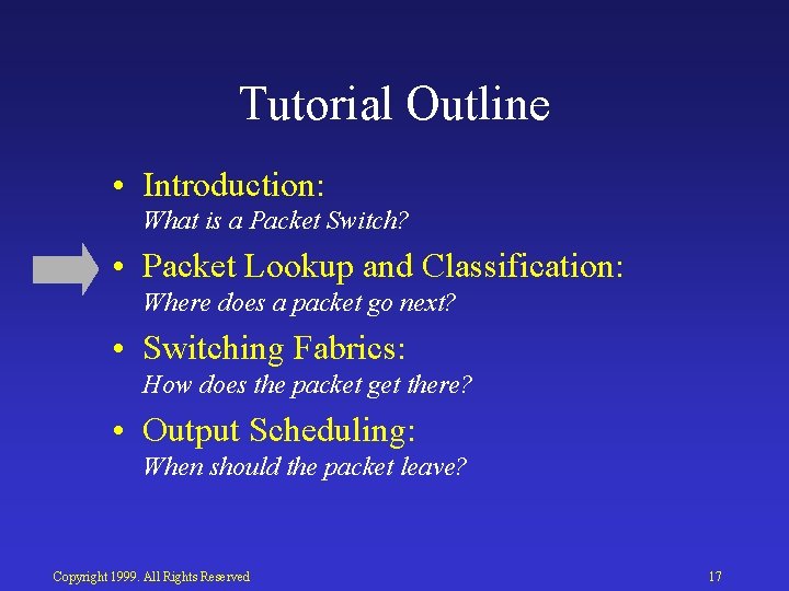 Tutorial Outline • Introduction: What is a Packet Switch? • Packet Lookup and Classification: