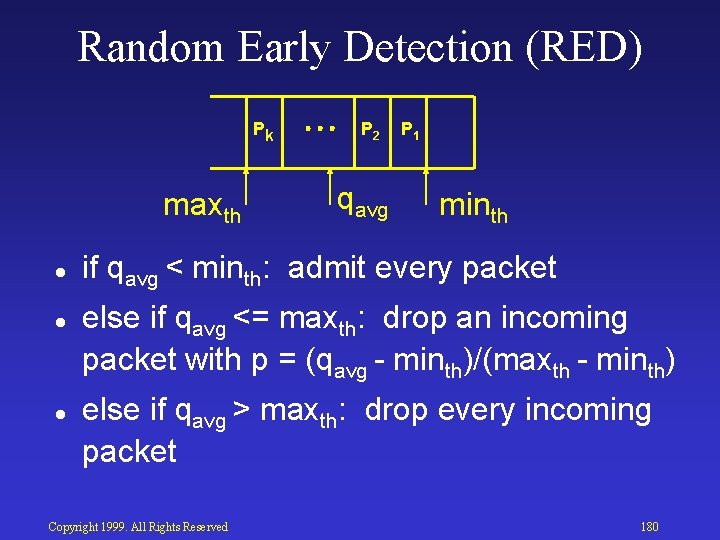 Random Early Detection (RED) Pk maxth l l l P 2 qavg P 1