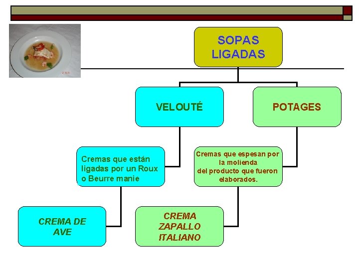 SOPAS LIGADAS VELOUTÉ Cremas que están ligadas por un Roux o Beurre manie CREMA
