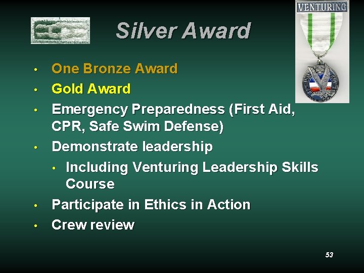 Silver Award • • • One Bronze Award Gold Award Emergency Preparedness (First Aid,