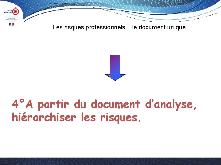 Les risques professionnels : le document unique 4°A partir du document d’analyse, hiérarchiser les