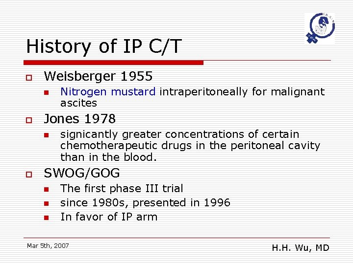 History of IP C/T o Weisberger 1955 n o Jones 1978 n o Nitrogen