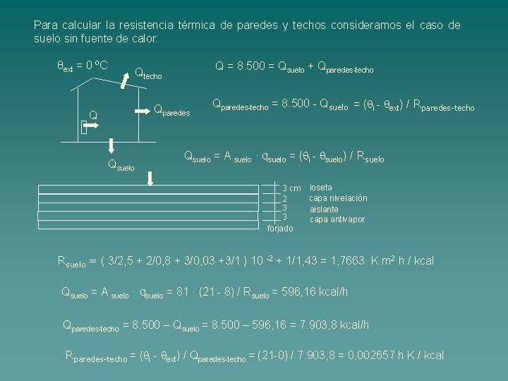 Para calcular la resistencia térmica de paredes y techos consideramos el caso de suelo