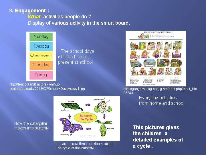 3. Engagement : What activities people do ? Display of various activity in the