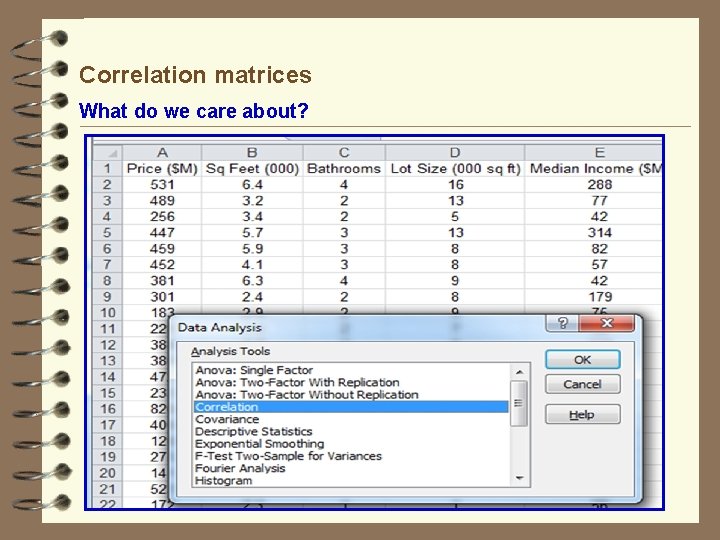 Correlation matrices What do we care about? 