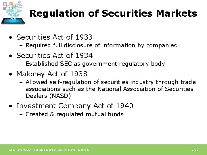 Regulation of Securities Markets • Securities Act of 1933 – Required full disclosure of
