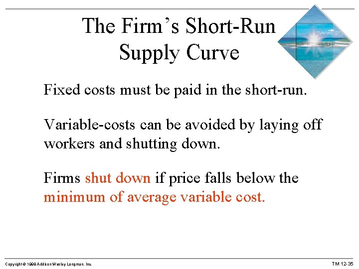The Firm’s Short-Run Supply Curve Fixed costs must be paid in the short-run. Variable-costs