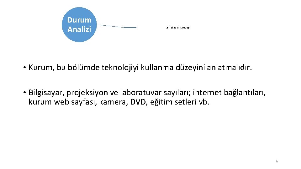 Durum Analizi 3 - Teknolojik Düzey • Kurum, bu bölümde teknolojiyi kullanma düzeyini anlatmalıdır.