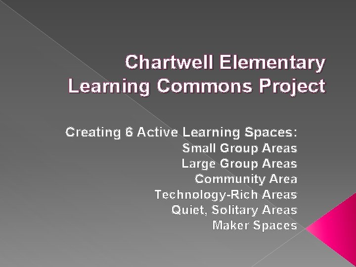 Chartwell Elementary Learning Commons Project Creating 6 Active Learning Spaces: Small Group Areas Large