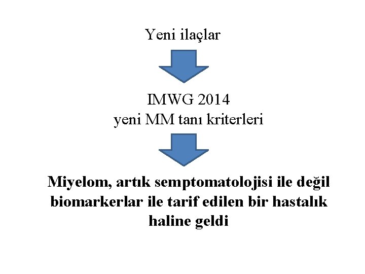 Yeni ilaçlar IMWG 2014 yeni MM tanı kriterleri Miyelom, artık semptomatolojisi ile değil biomarkerlar