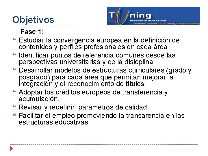 Objetivos Fase 1: Estudiar la convergencia europea en la definición de contenidos y perfiles