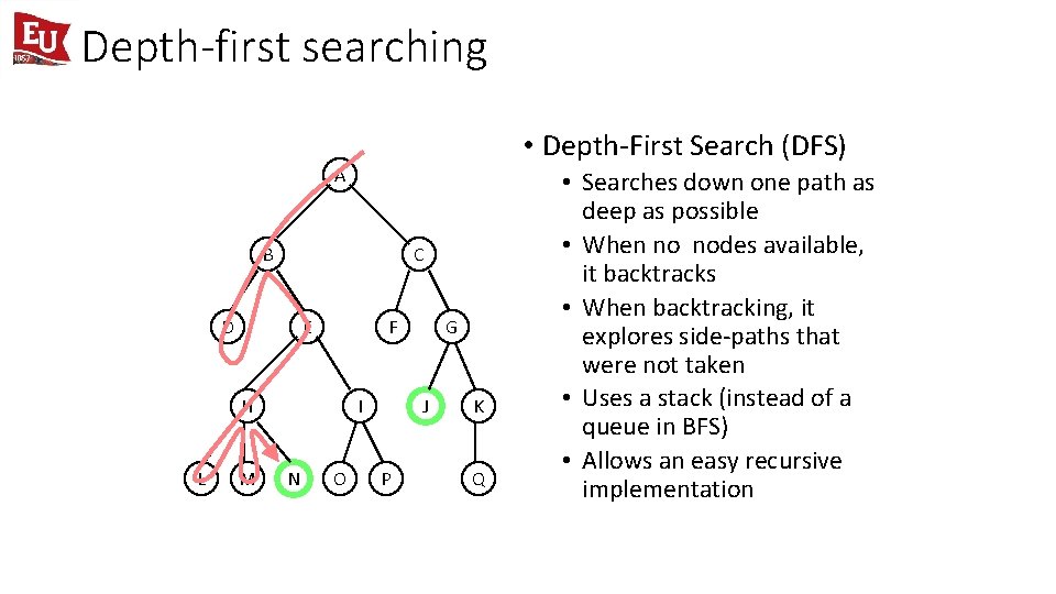 Depth-first searching • Depth-First Search (DFS) A B C D E F H L