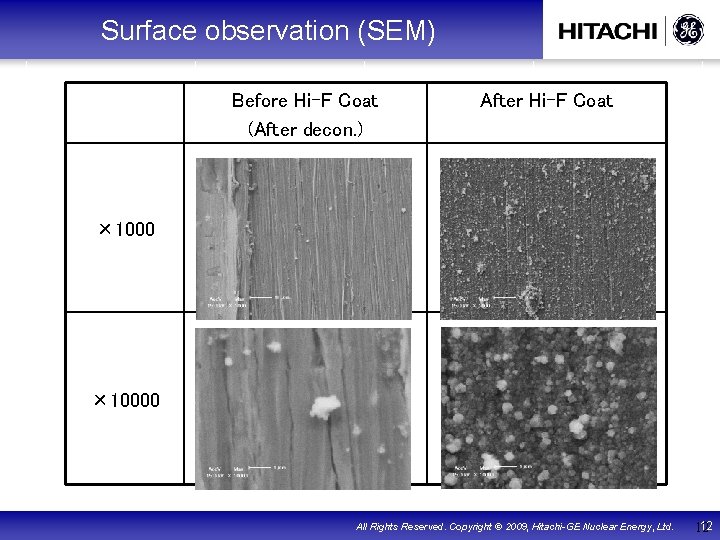 Surface observation (SEM) Before Hi-F Coat (After decon. ) After Hi-F Coat × 10000