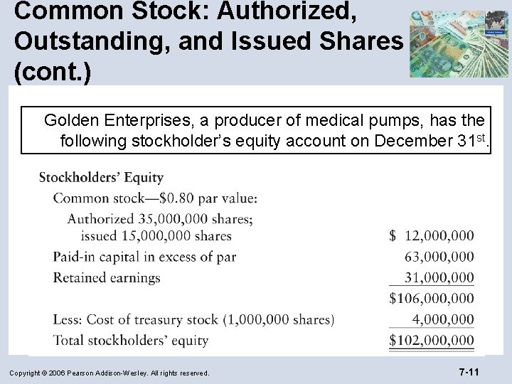 Common Stock: Authorized, Outstanding, and Issued Shares (cont. ) Golden Enterprises, a producer of