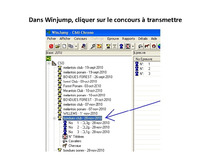 Dans Winjump, cliquer sur le concours à transmettre 