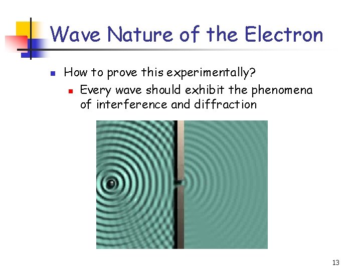 Wave Nature of the Electron n How to prove this experimentally? n Every wave