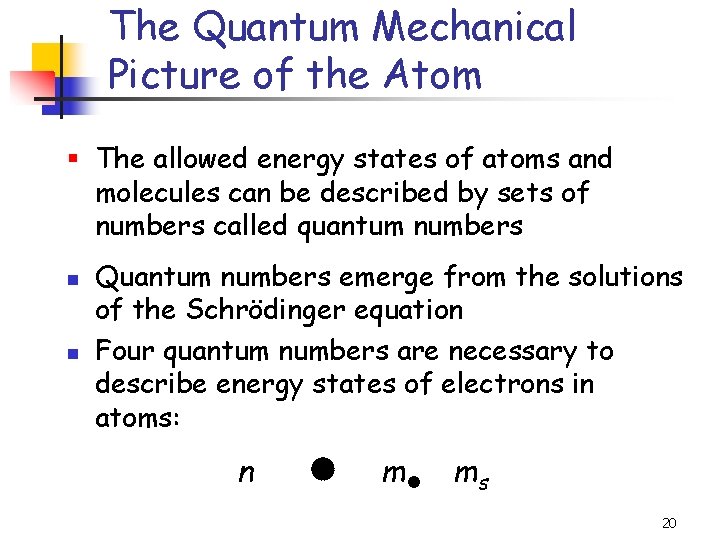 The Quantum Mechanical Picture of the Atom § The allowed energy states of atoms