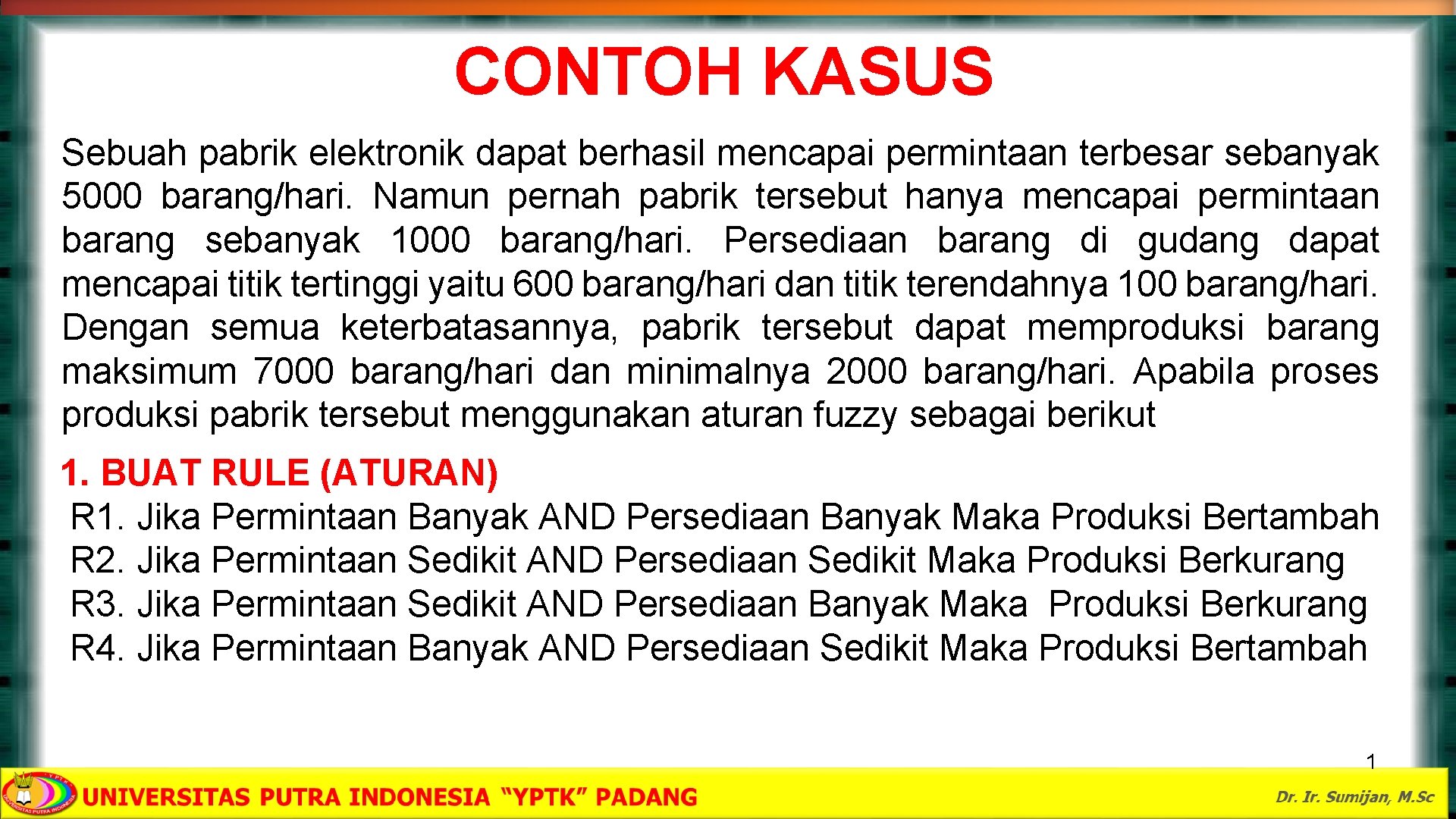 CONTOH KASUS Sebuah pabrik elektronik dapat berhasil mencapai permintaan terbesar sebanyak 5000 barang/hari. Namun