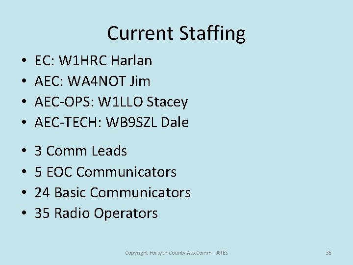 Current Staffing • • EC: W 1 HRC Harlan AEC: WA 4 NOT Jim