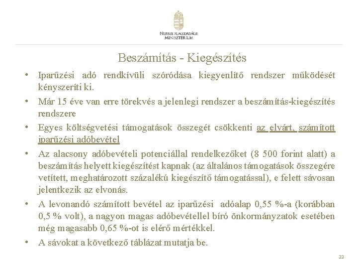 Beszámítás - Kiegészítés • Iparűzési adó rendkívüli szóródása kiegyenlítő rendszer működését kényszeríti ki. • Beszámítás - Kiegészítés • Iparűzési adó rendkívüli szóródása kiegyenlítő rendszer működését kényszeríti ki. •