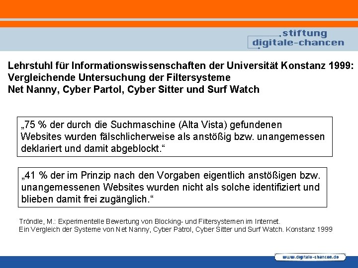Lehrstuhl für Informationswissenschaften der Universität Konstanz 1999: Vergleichende Untersuchung der Filtersysteme Net Nanny, Cyber