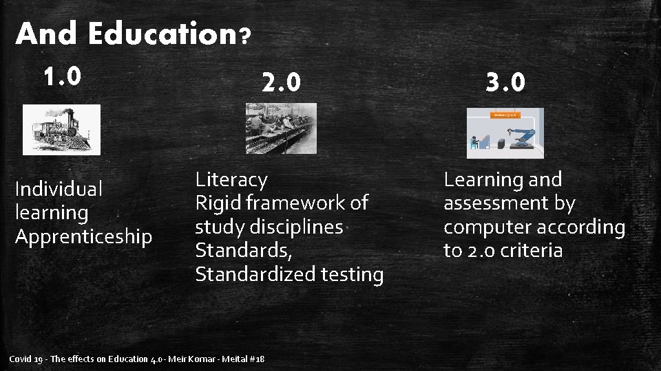 And Education? 1. 0 Individual learning Apprenticeship 2. 0 Literacy Rigid framework of study