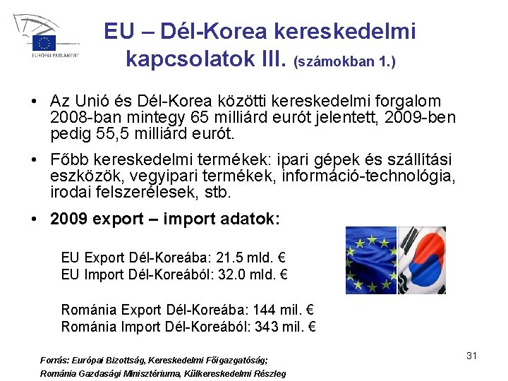 EU – Dél-Korea kereskedelmi kapcsolatok III. (számokban 1. ) • Az Unió és Dél-Korea