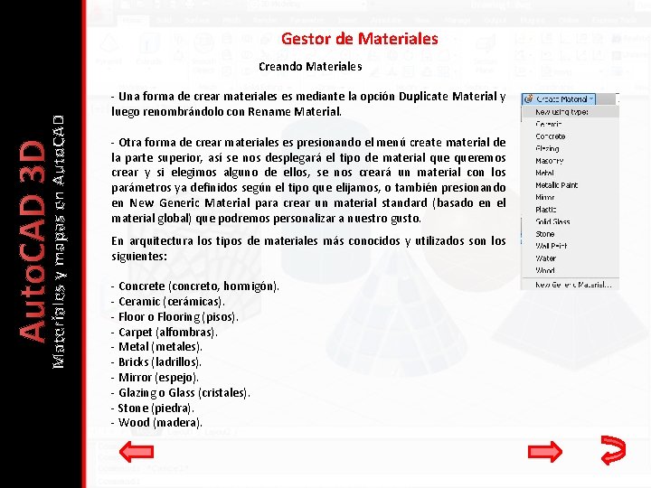 Gestor de Materiales Auto. CAD 3 D Materiales y mapas en Auto. CAD Creando