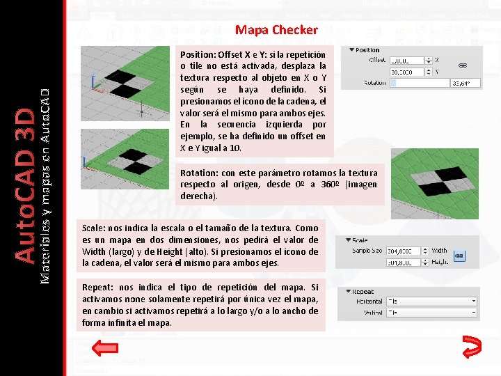 Auto. CAD 3 D Materiales y mapas en Auto. CAD Mapa Checker Position: Offset