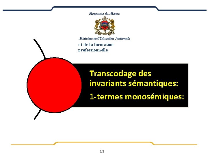 e t de la formation professionnelle Transcodage des invariants sémantiques: 1 -termes monosémiques: 13