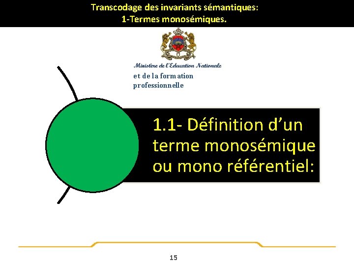 Transcodage des invariants sémantiques: 1 -Termes monosémiques. e t de la formation professionnelle 1.