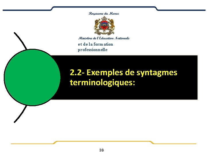 e t de la formation professionnelle 2. 2 - Exemples de syntagmes terminologiques: 38