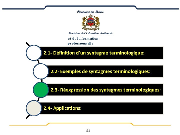 e t de la formation professionnelle 2. 1 - Définition d’un syntagme terminologique: 2.