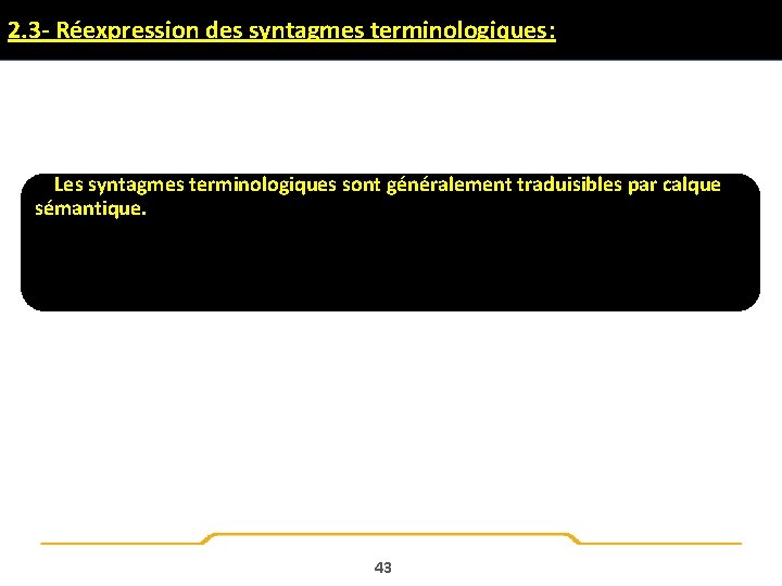 2. 3 - Réexpression des syntagmes terminologiques: Les syntagmes terminologiques sont généralement traduisibles par